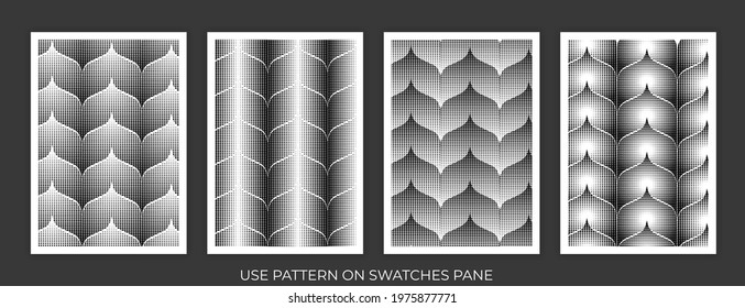 Collection of swatches memphis patterns, Vector halftone gradient pattern made of dots with randomized circles. Vector.