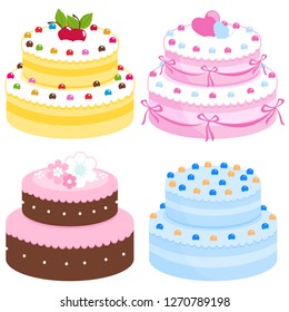 Collection of sweet baked cakes. Vector illustration set
