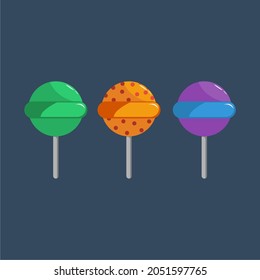 Collection of sweet candies with 3 different flavors and colors. Flat icon design. Candies icon set. Vector illustration.