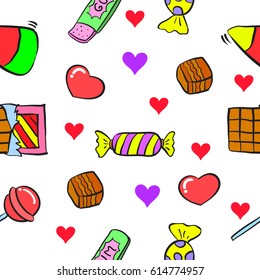 Collection sweet candy on doodle style