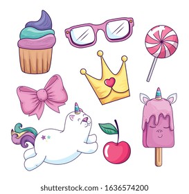 collection of sweet and fantasy icons vector illustration design