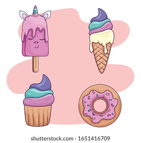 collection of sweet and fantasy icons vector illustration design