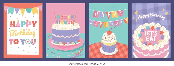 Collection of sweet happy birthday greeting card poster for invitation and decoration