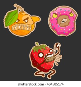 Collection sweets emotion food doughnut, strawberry, tangerine