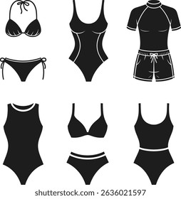 Collection of Swimsuit and Beachwear Silhouette Vectors for Summer Fashion and Vacation Themes