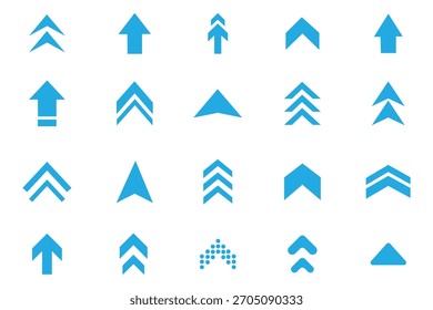 Colección del conjunto de iconos de flecha hacia arriba. conjunto de iconos de flecha azul con conceptos direccionales. deslice hacia arriba los iconos en diferentes estilos, Ilustración vectorial.