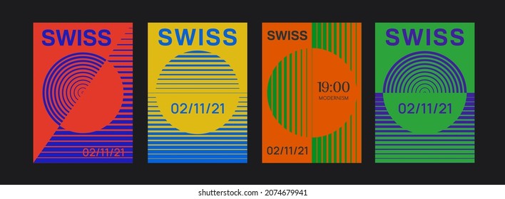 Collection of Swiss Design Modern Templates. Set of Geometric Circle Shape Patterns. Abstract minimalist backgrounds.