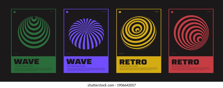 Kollektion von Schweizer Design-Plakaten. Meta moderne grafische Elemente. Abstrakte, moderne geometrische Bezüge. Die Formen der Zirkelkugel.