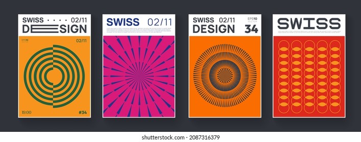 Collection of swiss design posters. Meta modern graphic elements. Abstract modern geometric covers. Circle sphere shapes.