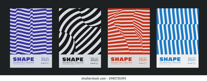 Collection Of Swiss Design Striped Posters. Meta Modern Graphic Elements. Abstract Modern Geometric Stripes. Circle Sphere Shapes.