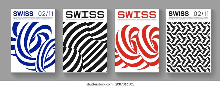 Collection of swiss design striped posters. Meta modern graphic elements. Abstract modern geometric stripes. Circle sphere shapes.