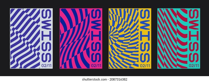 Collection of swiss design striped posters. Meta modern graphic elements. Abstract modern geometric stripes. Circle sphere shapes.