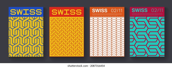 Collection of swiss design striped posters. Meta modern graphic elements. Abstract modern geometric stripes. Circle sphere shapes.
