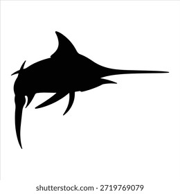 Una colección de siluetas de pez espada que ilustran el Vector sobre fondo blanco. silueta e ilustración de pez espada aislados sobre fondo blanco