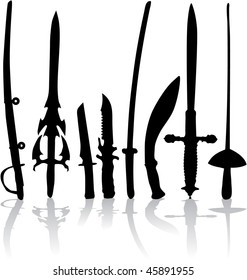 collection of swords, sabers and knives