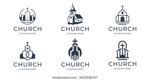 collection Symbol Christian Church Jesus Cross Gospel logo with building design inspiration.