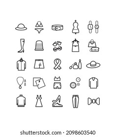 collection of symbols about fashion, high fashion, clothing, accessories, jewelry, bags, shoes, man, woman