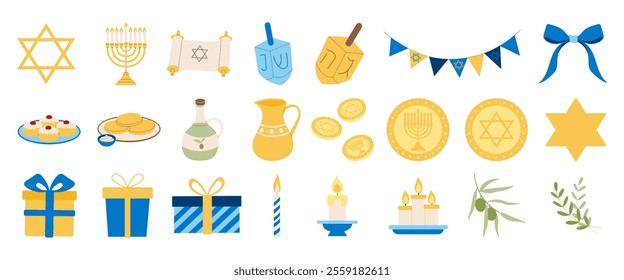 A collection of symbols and images including a star of David, a menorah, a wine glass, a candle, a bowl, a plate, a cup, a bowl, a wine glass, a plate, a bowl, a plate, a bowl