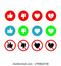 a collection of symbols of the likes and dislikes of love and heartbreak