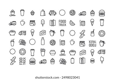 collection of symbols on the theme of food truck, fast food, restaurant