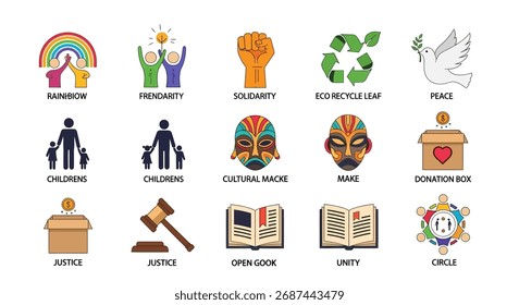 Collection of symbols representing diversity, inclusion, and social justice.