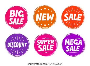 Collection symbols such as Sale, New, Discount. Icons vector illustration
