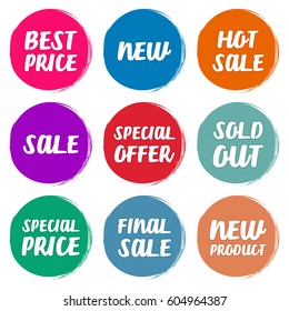 Collection symbols such as Special offer, Hot sale, Best price, New, Sold out, Special price, Final sale, New Product