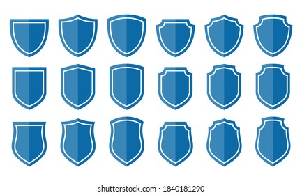 collection of symmetrical blue shield design isolated in white background. Vector illustration.