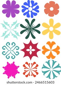 Collection of symmetrical floral design illustrations