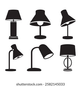 Collection of table lamp silhouette vector on white background