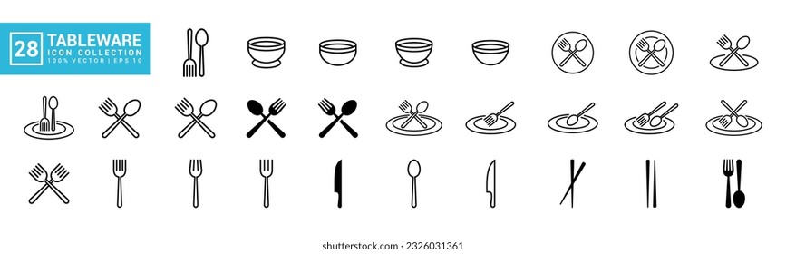 Collection of tableware icons, kitchen, cook, chef, editable and resizable EPS 10.