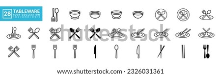 Collection of tableware icons, kitchen, cook, chef, editable and resizable EPS 10.