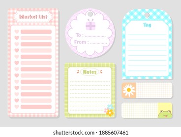 Collection of tag and to do list with cute plaid pattern background. Vector Illustration.