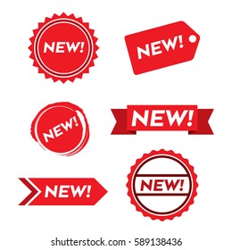 A collection of tags and badges in vector format featuring text that says new.