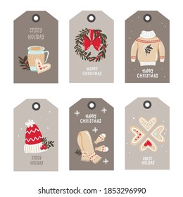 Collection of tags with Christmas items. Printable cards templates.