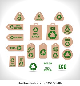 collection of tags and other objects with recycling theme - vector illustration