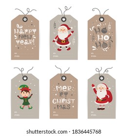 Collection of tags with Santa, Gnomes and holiday wishes. Printable cards templates.