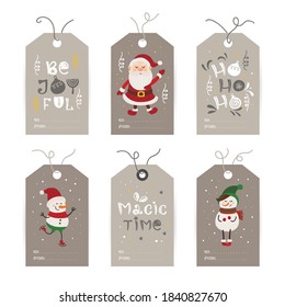 Collection of tags with Santa, Snowmen and holiday wishes. Printable cards templates.