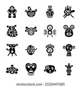 Collection of Taino Culture Solid Icons 

