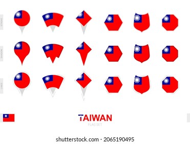 Collection of the Taiwan flag in different shapes and with three different effects. Vector flag set.