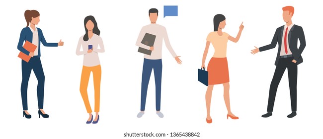 Collection of talking businessmen and businesswomen. Bundle of business executives communicating. Vector illustration can be used for article, commercial, presentation