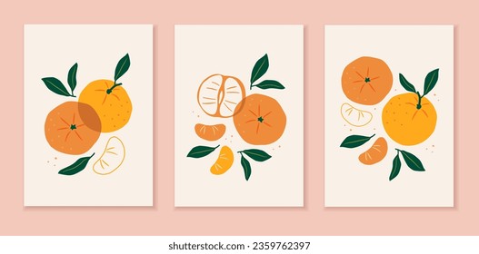 Collection of tangerine art. Modern vector design for posters, flyers, prints, covers and other uses.