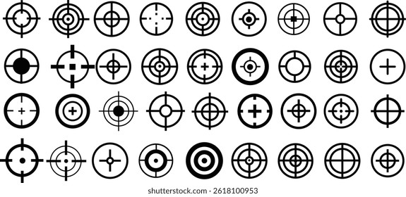 Collection of target line icon vector isolated on white background. crosshair, aim, focus, precision line icon set vector