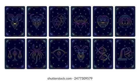 Collection of tarot cards with  zodiac signs. 