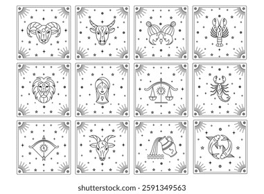 Collection of tarot cards with zodiac signs.