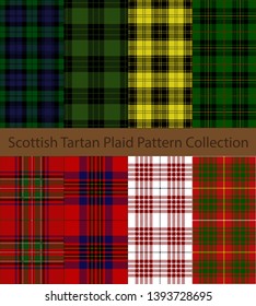Collection of Tartan Plaid patterns. Traditional Scottish check textile backgrounds.