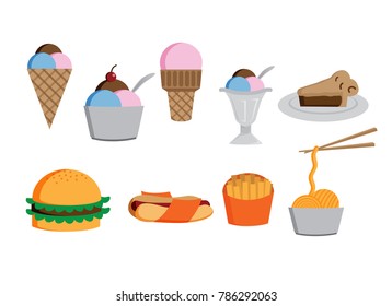 Collection of tasty fast food icons. Vector illustration