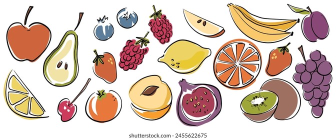 A collection of tasty fruit illustrations in a simplistic style, background vector