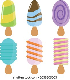 Collection of tasty popsicle element. Cartoon food illustration graphic design.