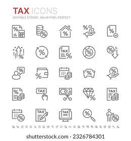 Collection of taxes related outline icons. 48x48 Pixel Perfect. Editable stroke